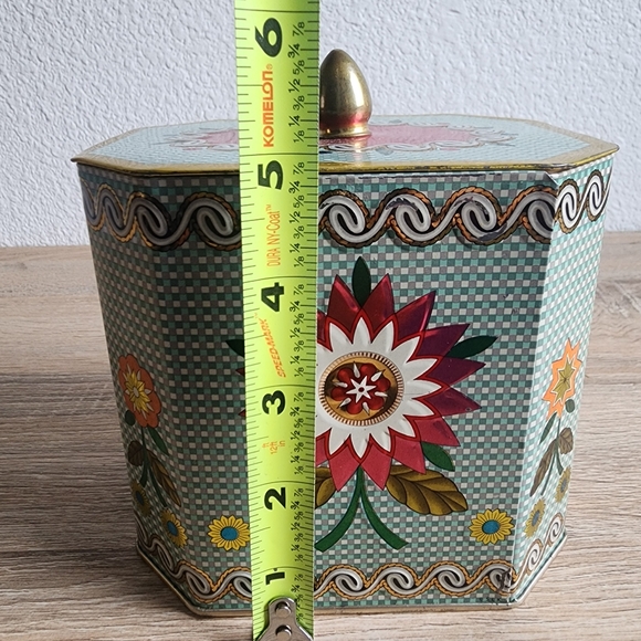 VINTAGE MCM English Tea Tin Canister with Lid Colorful Flowers - Picture 11 of 13